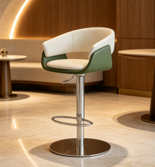 Denby bar stool in green and white faux leather