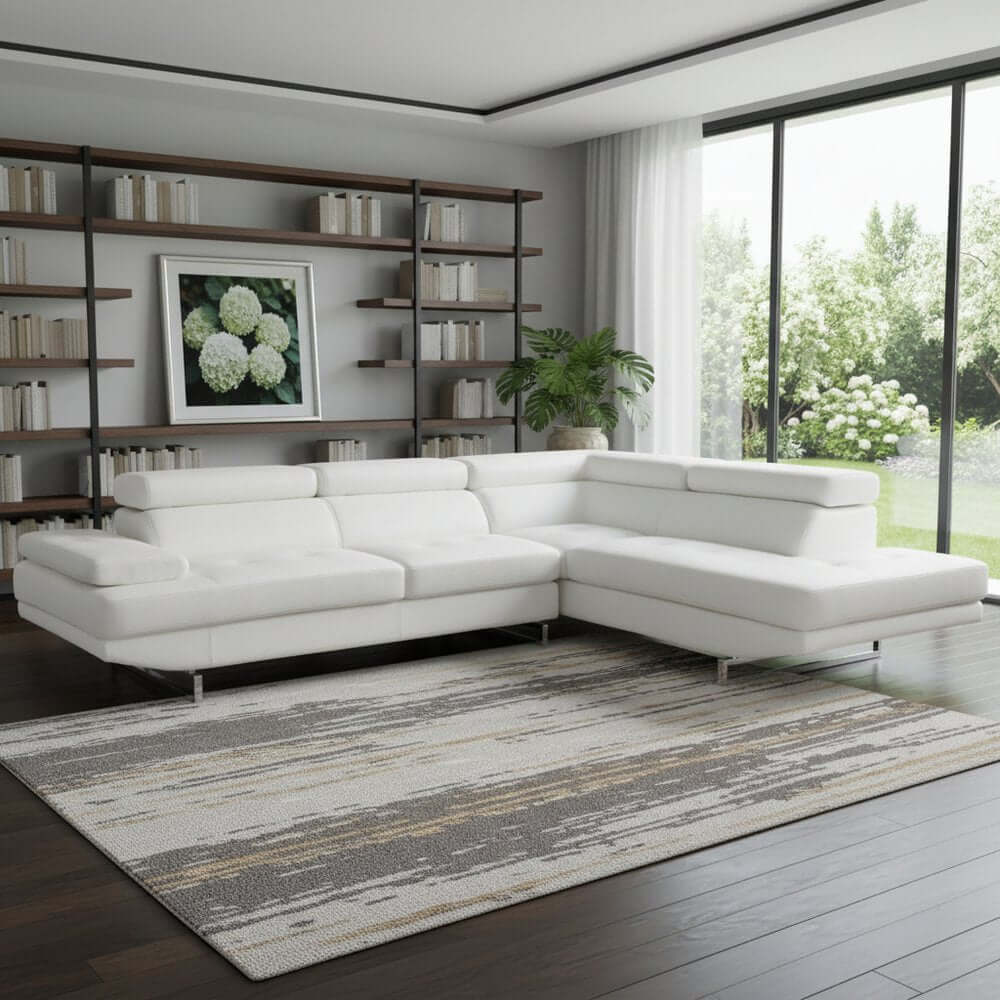 Leather L-Shaped Corner Sectional Sofa 124" | Modern 2-Piece Sectional Couch in a bright living room with a rug.