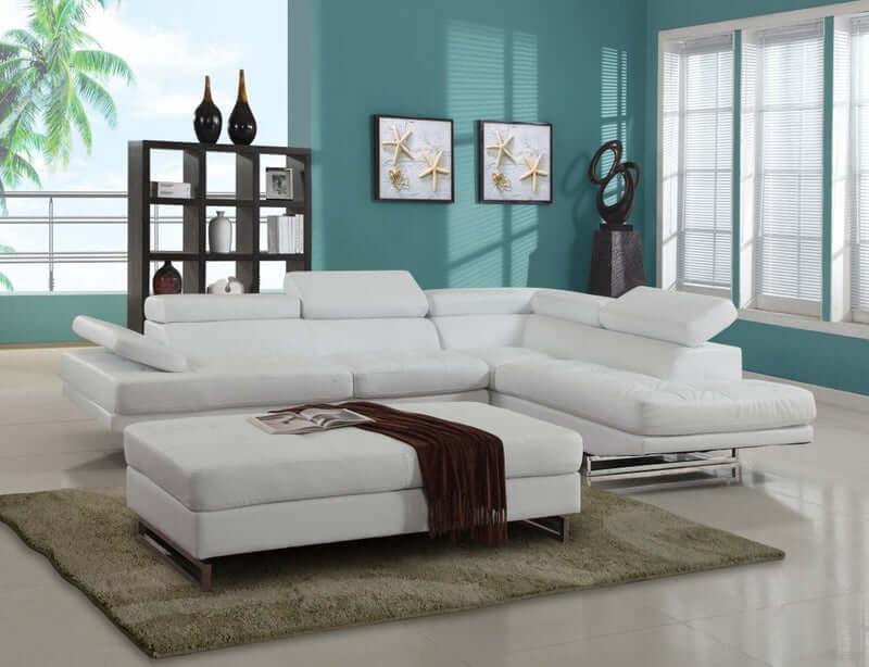 Leather L-Shaped Corner Sectional Sofa 124" | Modern 2-Piece Sectional Couch in a bright living room with modern decor.