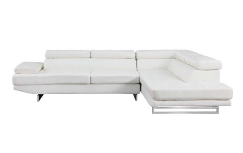 Leather L-Shaped Corner Sectional Sofa 124" | Modern 2-Piece Sectional Couch in white leather with sleek design.