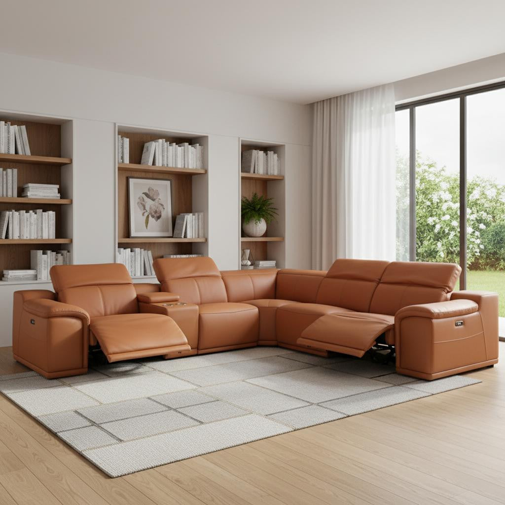 Italian Leather Power Reclining Corner Sectional Sofa