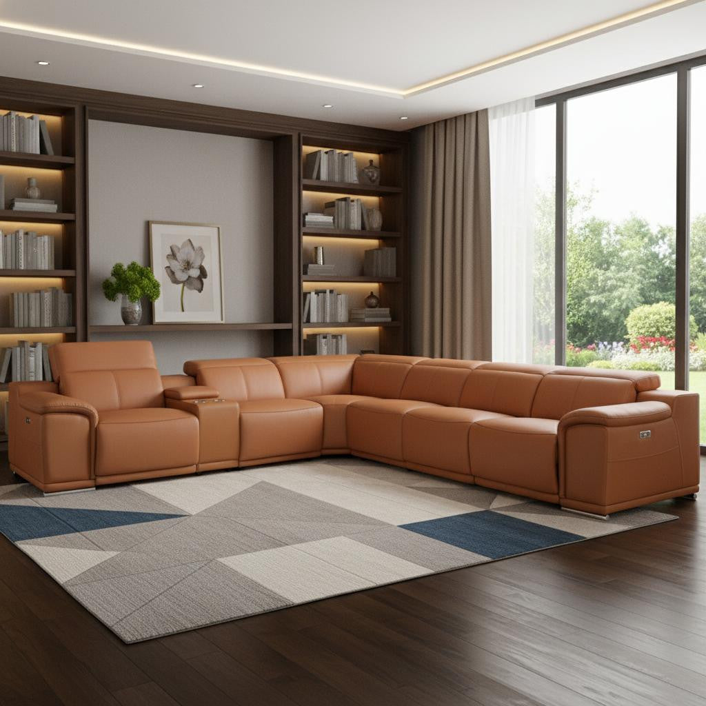 Italian Leather Power Reclining Corner Sectional Sofa