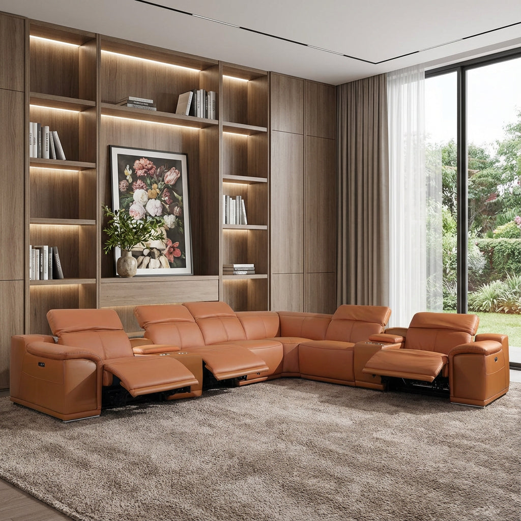 Italian Leather Power Reclining Corner Sectional Sofa