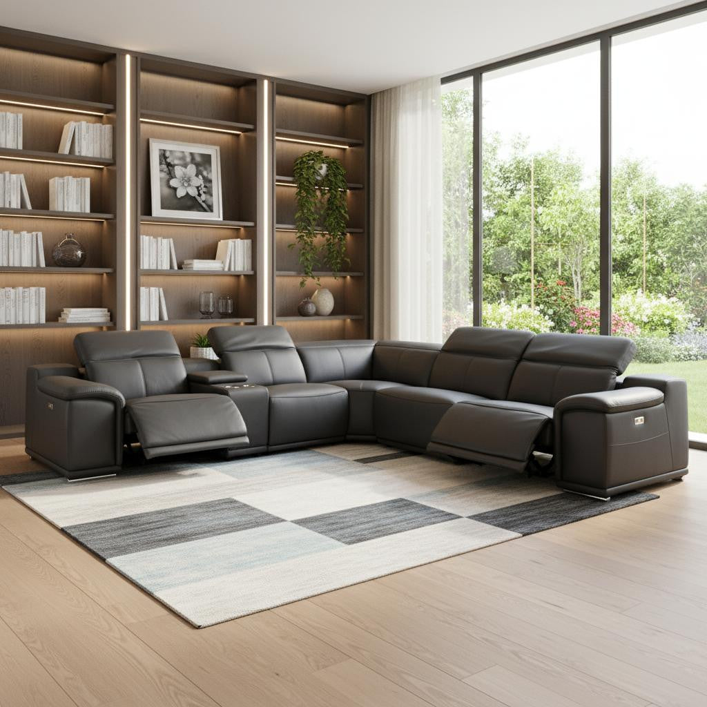 Italian Leather Power Reclining Corner Sectional Sofa
