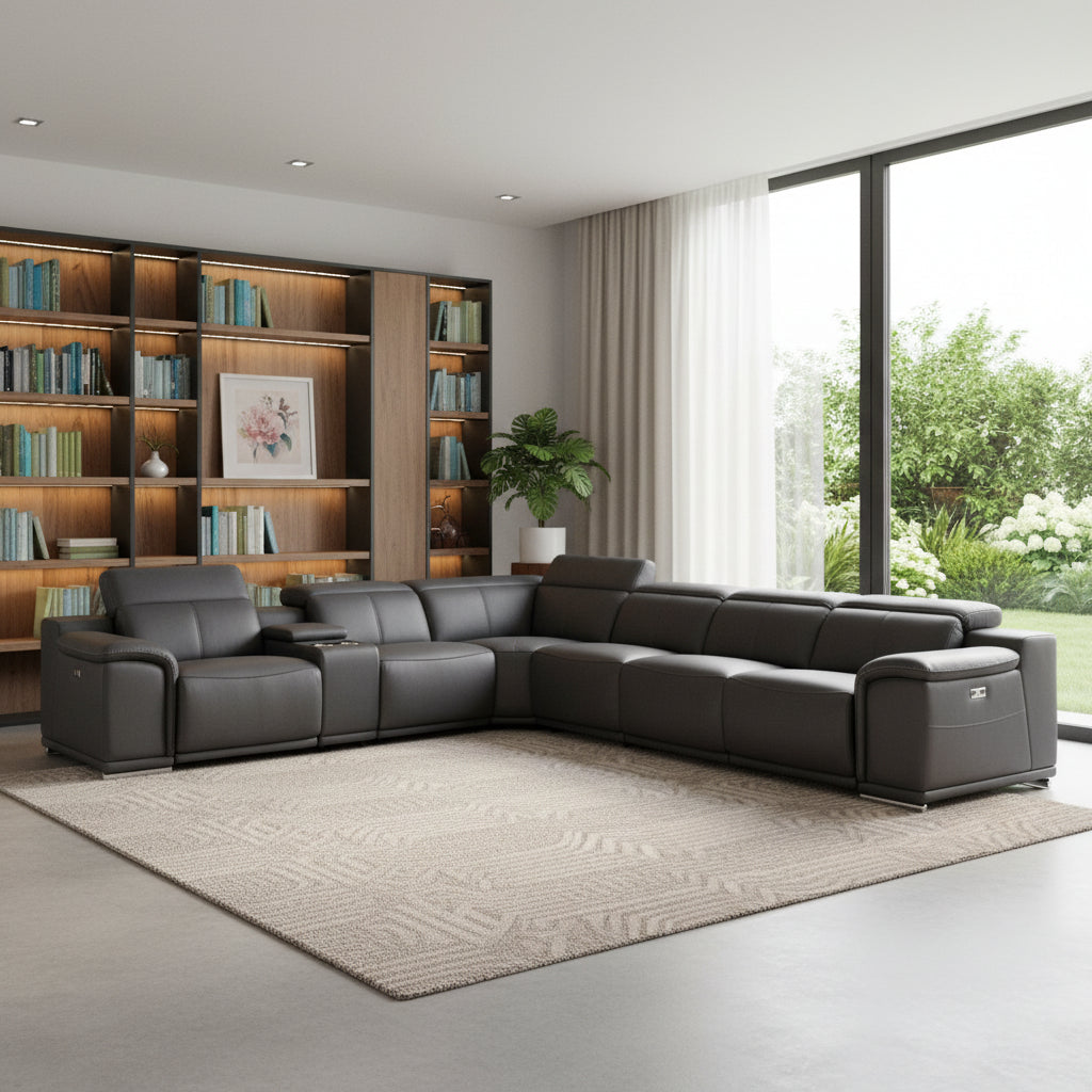 Italian Leather Power Reclining Corner Sectional Sofa