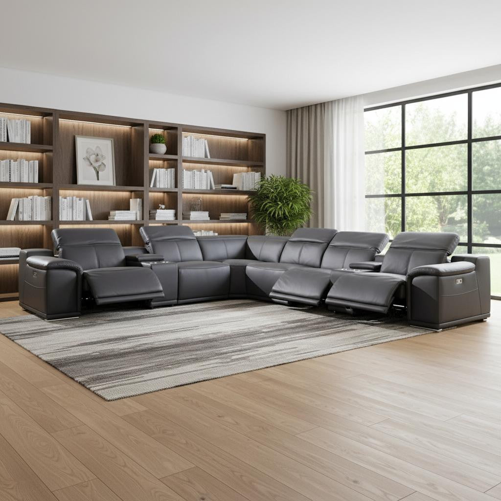 Italian Leather Power Reclining Corner Sectional Sofa