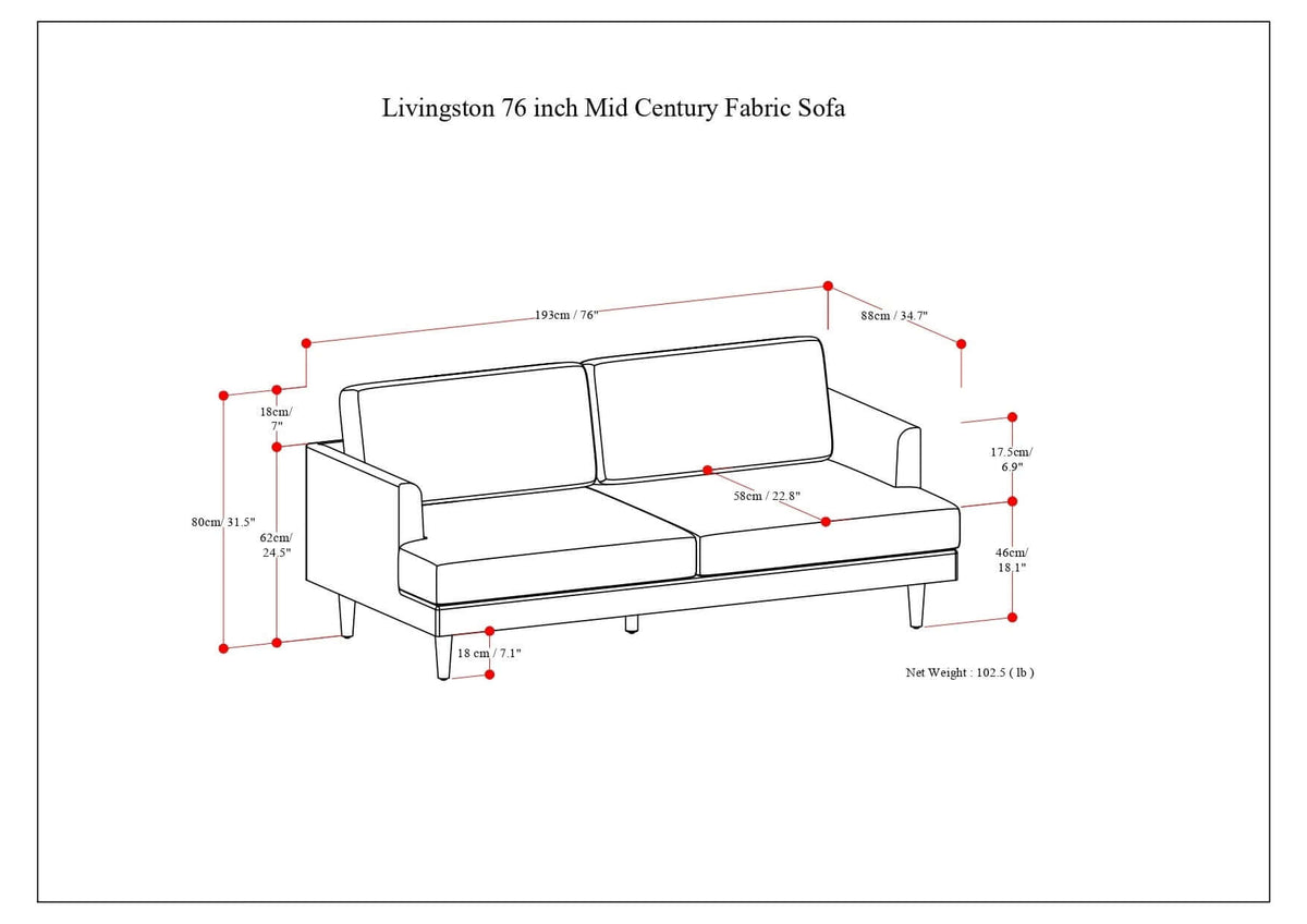 Livingston MCM Styled Fabric Sofa Loveseat, Charcoal Gray 76" - Revel Sofa 