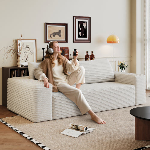 Modern Corduroy Deep Seat Loveseat Sofa – Comfy Couch (4 Colors and 3 Sizes)