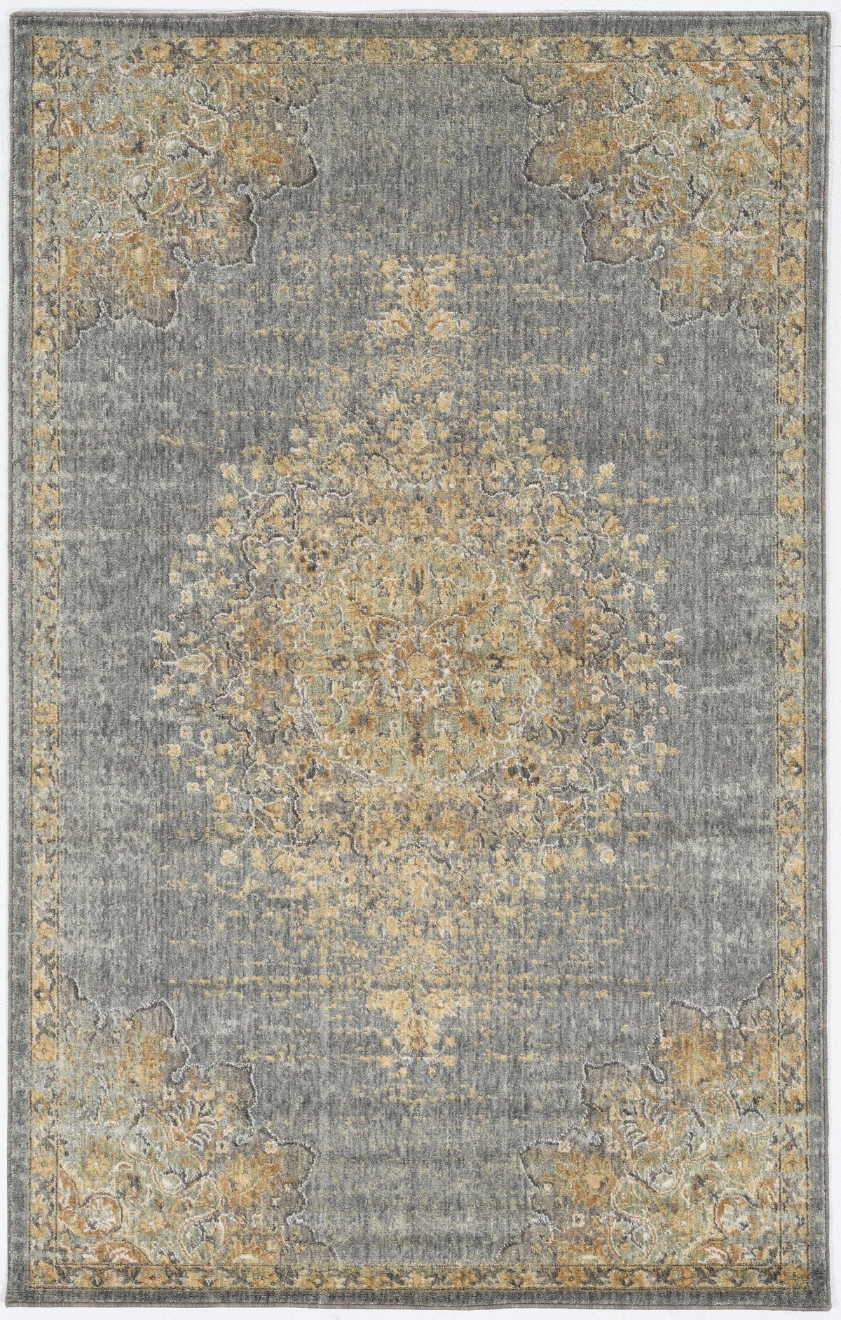 Slate Gray And Orange Wool Medallion Area Rug