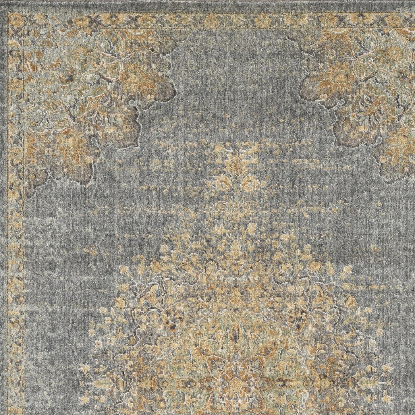 Slate Gray And Orange Wool Medallion Area Rug | 9' x 13'