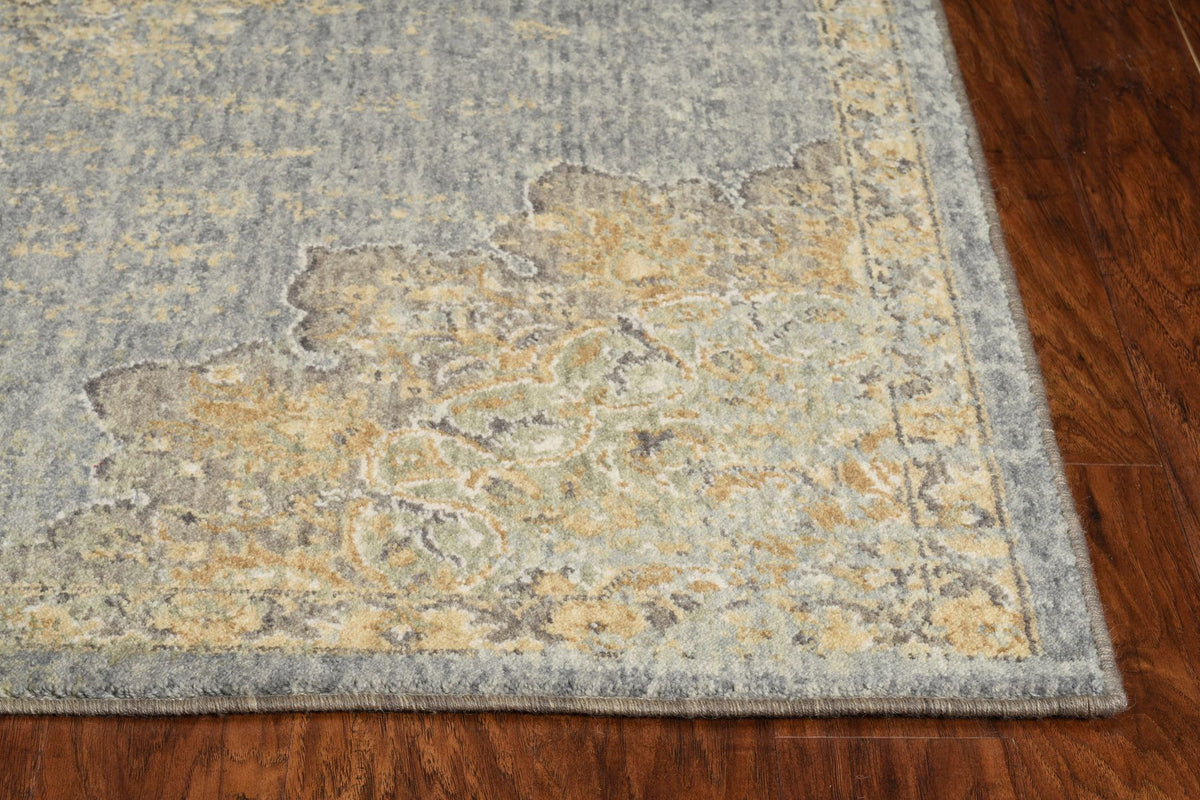Slate Gray And Orange Wool Medallion Area Rug