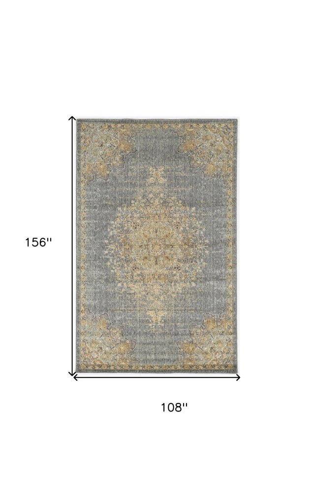 Slate Gray And Orange Wool Medallion Area Rug | 9' x 13'