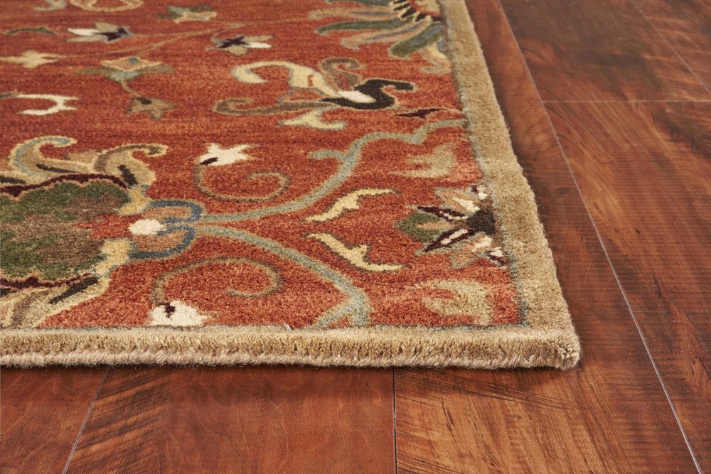 Rust Beige And Gray Wool Floral Medallion Hand Tufted Area Rug | 9' x 13' close-up showing rich detail and design.