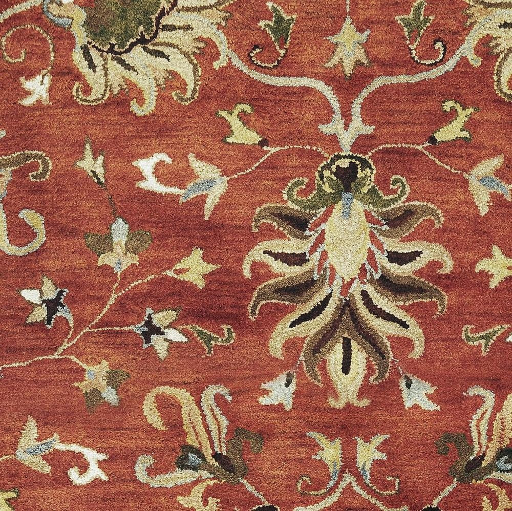 Rust Beige And Gray Wool Floral Medallion Hand Tufted Area Rug | 9' x 13' detailed design close-up