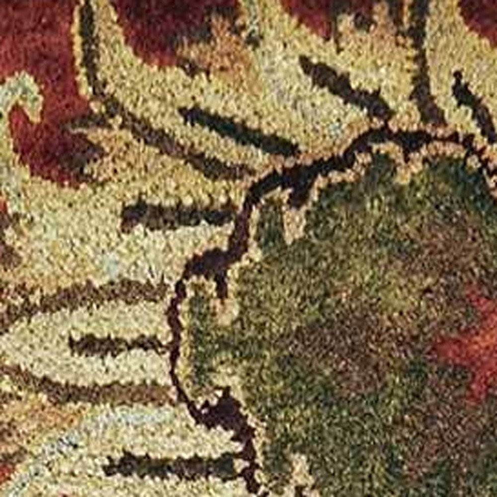 Rust Beige And Gray Wool Floral Medallion Hand Tufted Area Rug | 9' x 13' close-up of floral pattern detail.