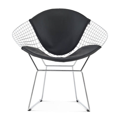 Henrietta Chrome Diamond Wire Lounge Chair – 33" Accent Chair with PU Leather Seat Cover