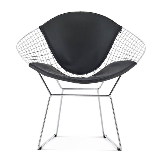Henrietta Chrome Diamond Wire Lounge Chair – 33" Accent Chair with PU Leather Seat Cover
