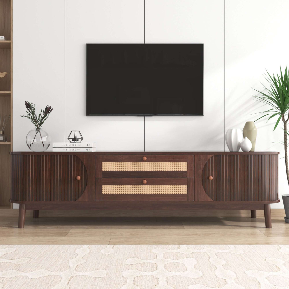 MCM Styled TV Stand Entertainment Center Solid Wood & MDF, Brown 67" - Revel Sofa 