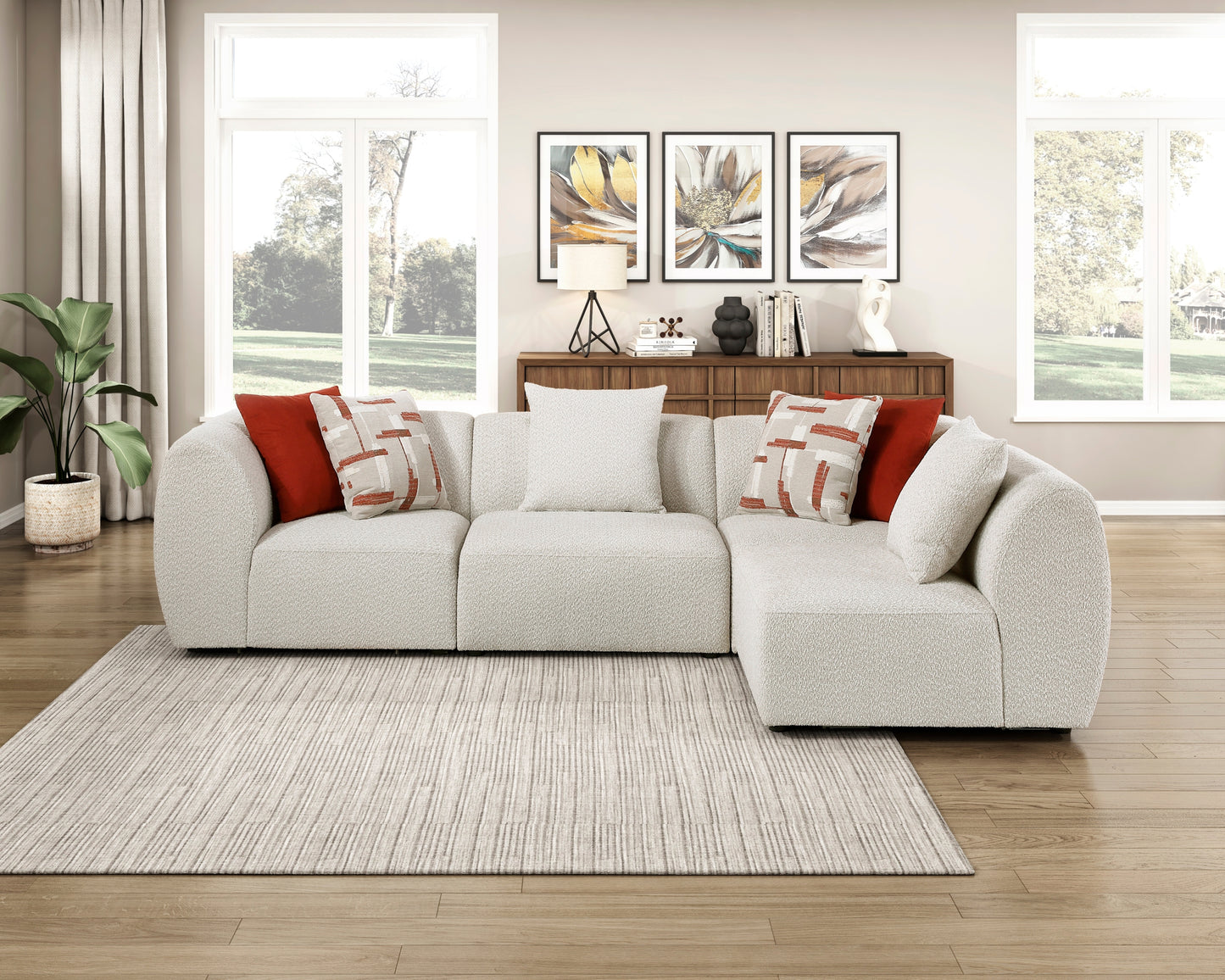 Ravenna Chenille Modular Sectional – 4-Piece Beige Corner Sofa Set