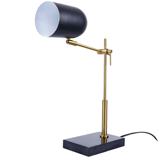 Lumora Black Marble Base Table Lamp – 19"H Dome Shade Bedside Lamp with White Interior