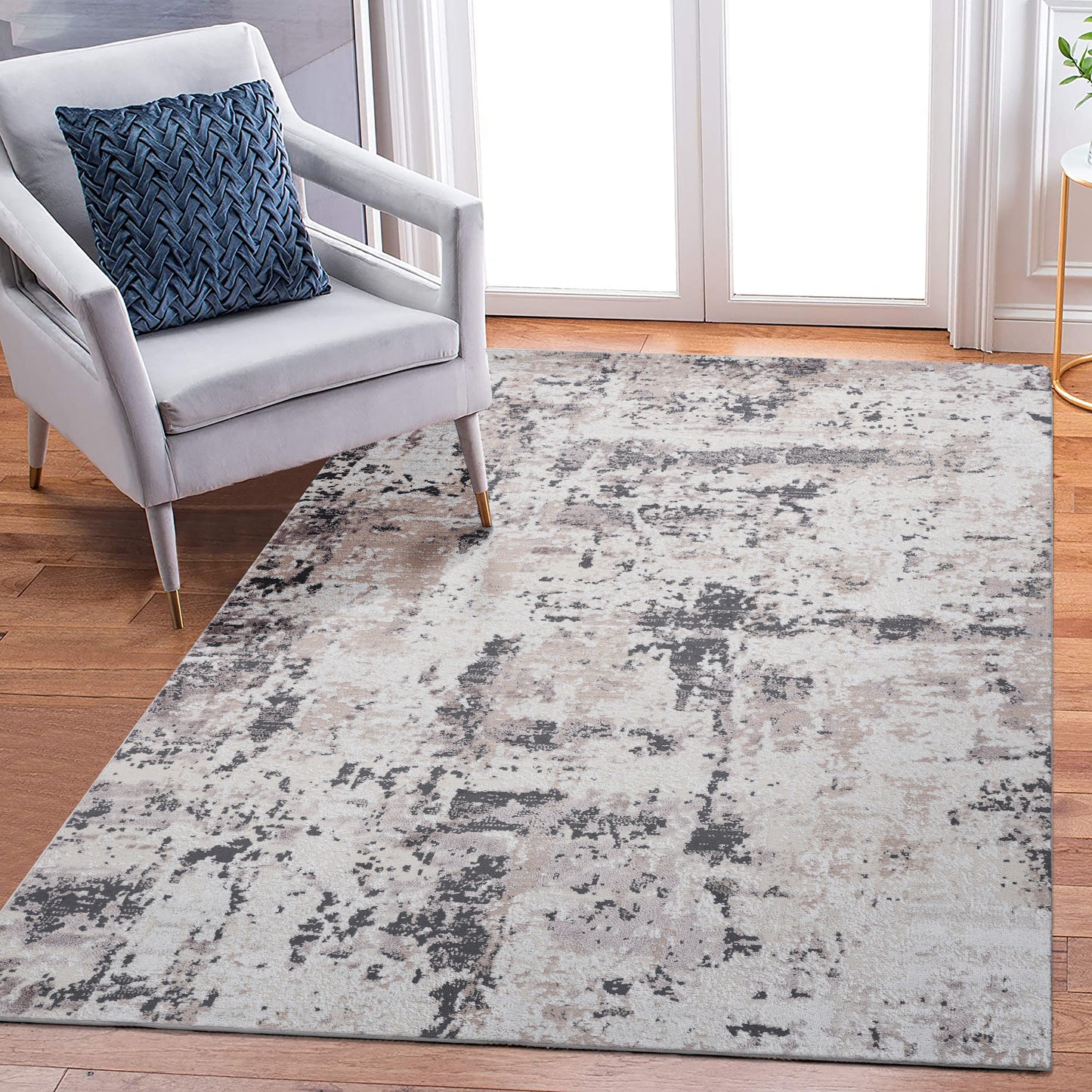 Griffen Cream & Brown Polyester Area Rug