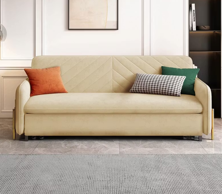 Maren Tech Cloth Sofa Bed – 74.8" Convertible Sleeper with Hidden Storage in Beige