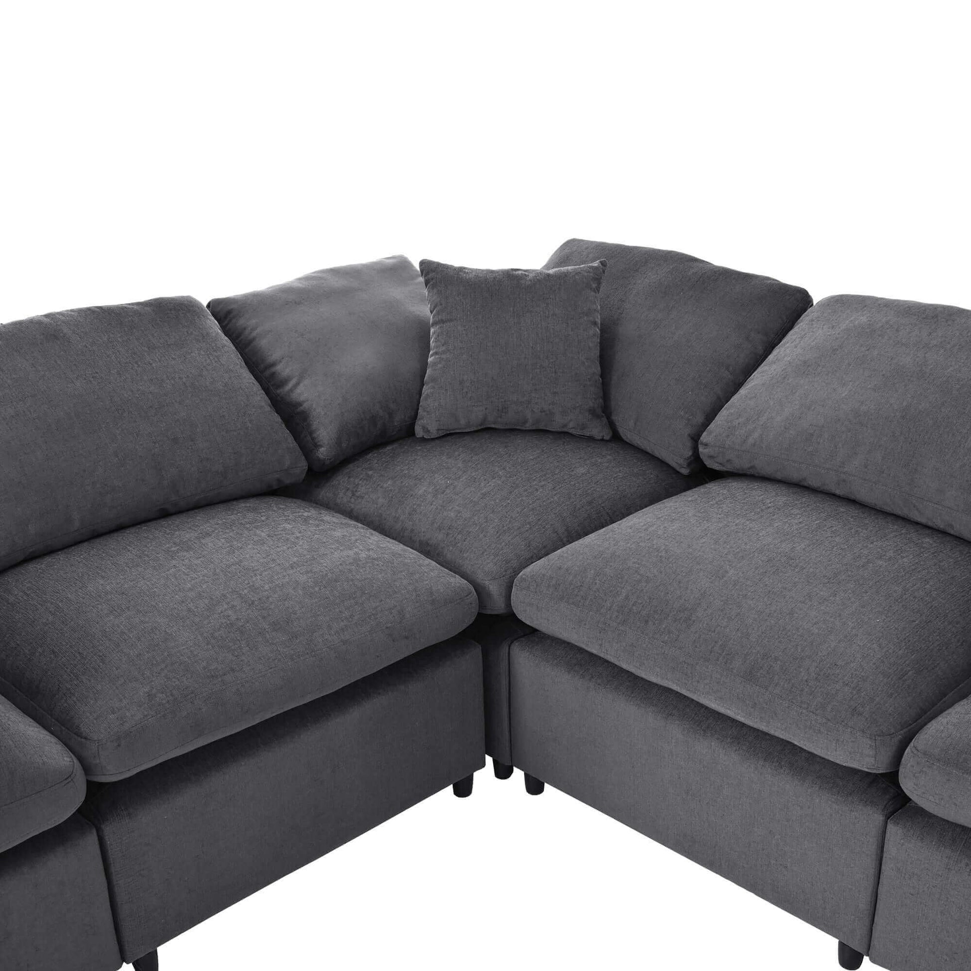 Modern Low Profile Modular U-Shaped Sectional Sofa with Ottoman in Gray or Beige 129" - Revel Sofa 