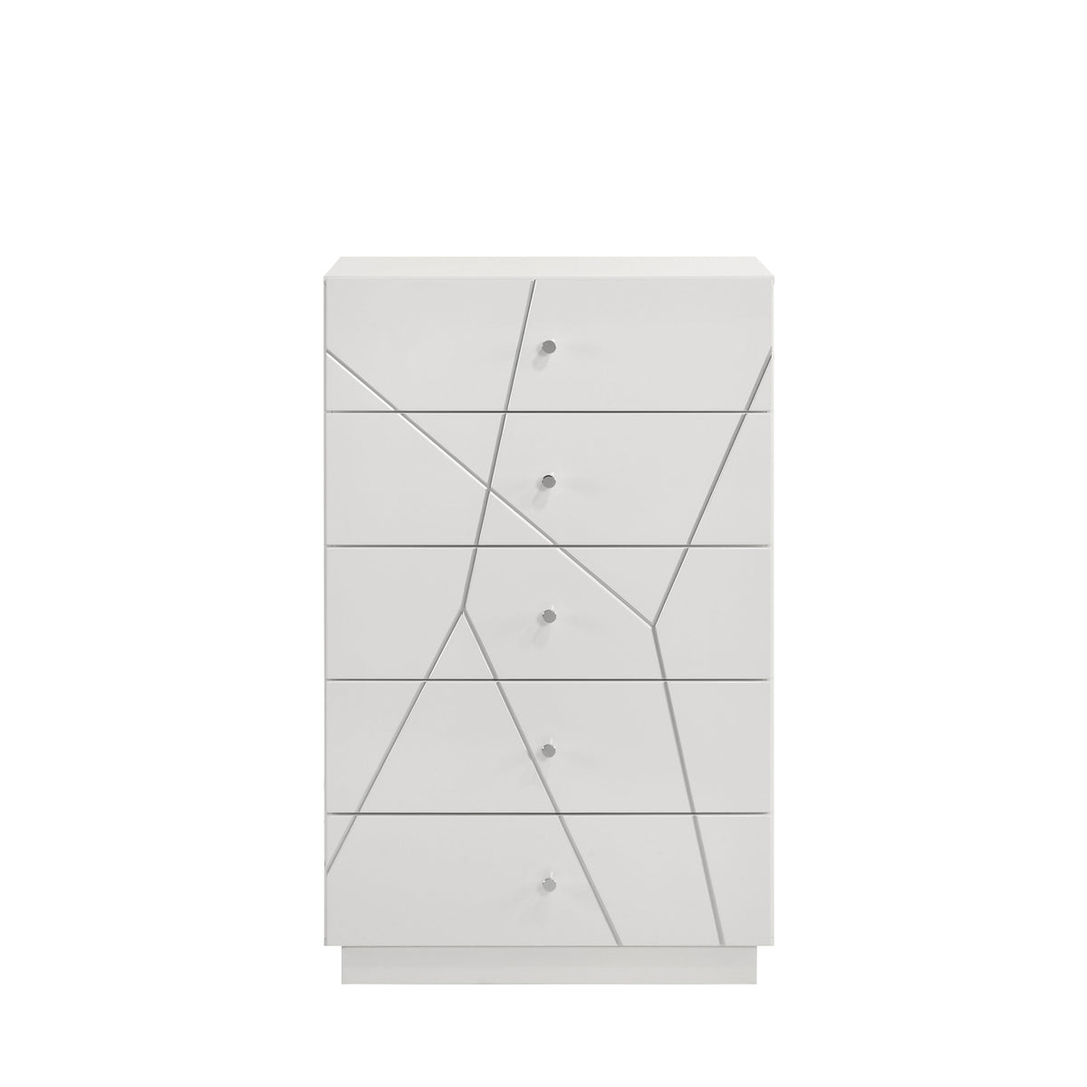 Manhattan Chest – Lacquer Finish with Geometric Design and Spacious Drawers for Modern Storage White