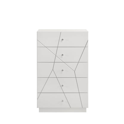 Manhattan Chest – Lacquer Finish with Geometric Design and Spacious Drawers for Modern Storage White