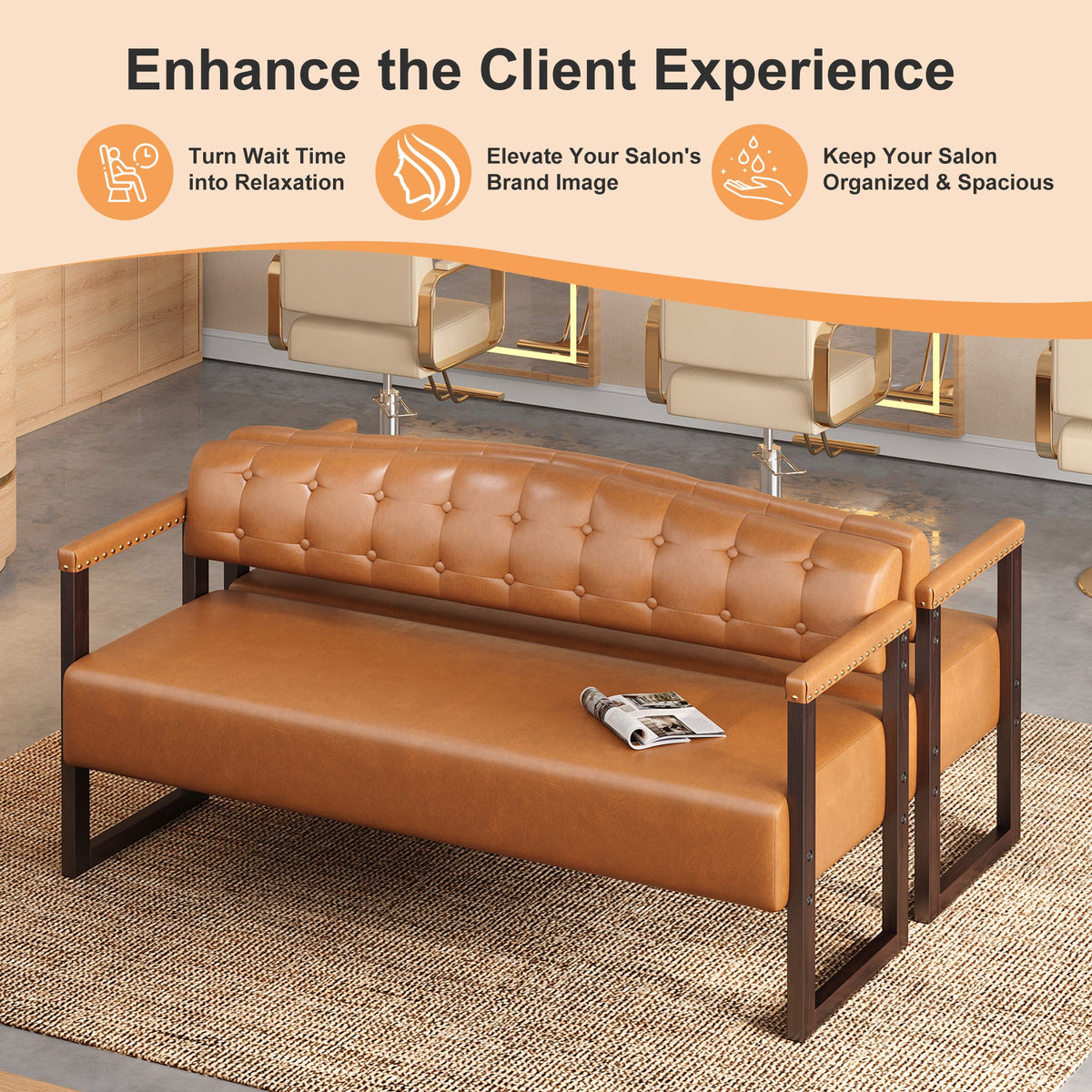 Ludlow Button-Tufted Faux Leather Bench Set