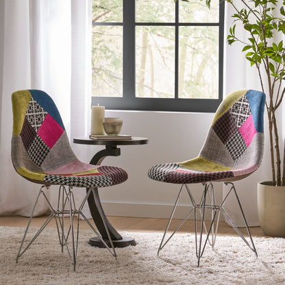 Patchwork Accent Chair Bohemian Style Fabric‎ Chair with Chromed Legs Geometric Pattern Chair, 18'D x 21'W x 32'H