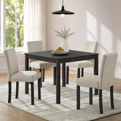 Northcote Antique Black & Beige 5-Piece Dining Set – 39" Square Table with 4 Upholstered Chairs