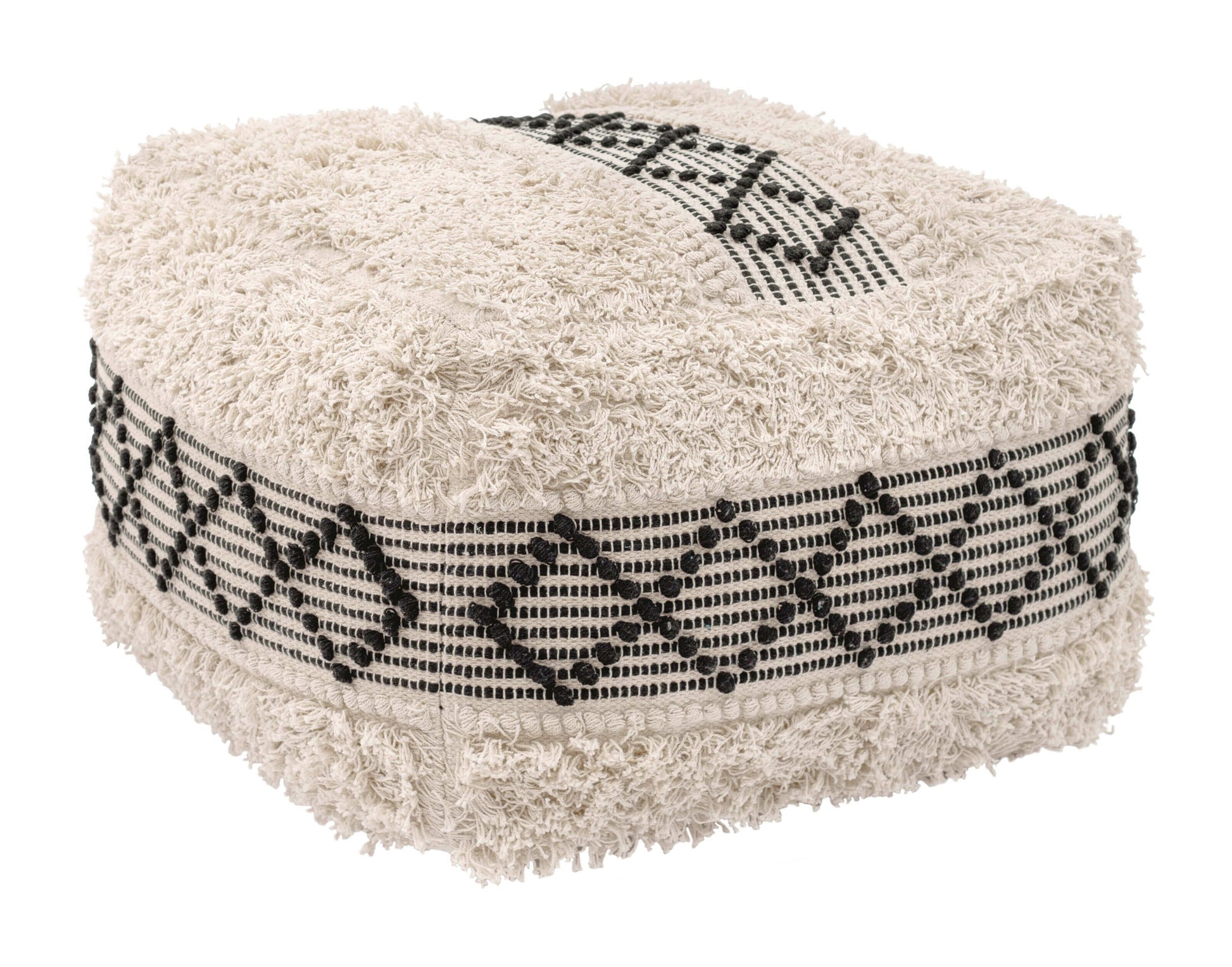 Pisco Boho Hip Fabric Ottoman Cube, Beige & Black 24" - Revel Sofa 