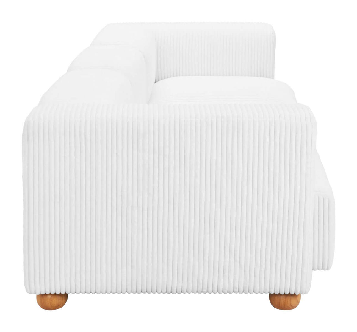 Tayte White Corduroy Modular Sectional Sofa 150" – Deep Seat Oversized Couch side view showcasing soft corduroy texture.