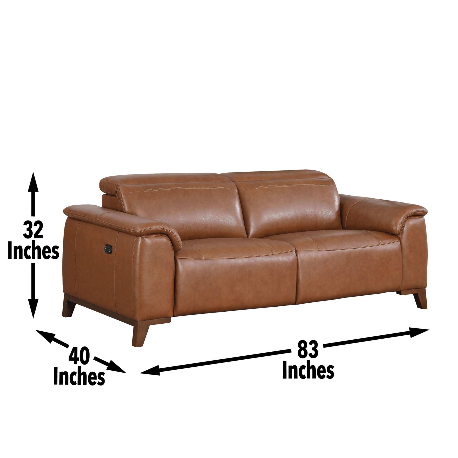 Dual-Power Brown Leather Reclining Sofa 83" - Power Headrest & Padded Armrests - Revel Sofa 