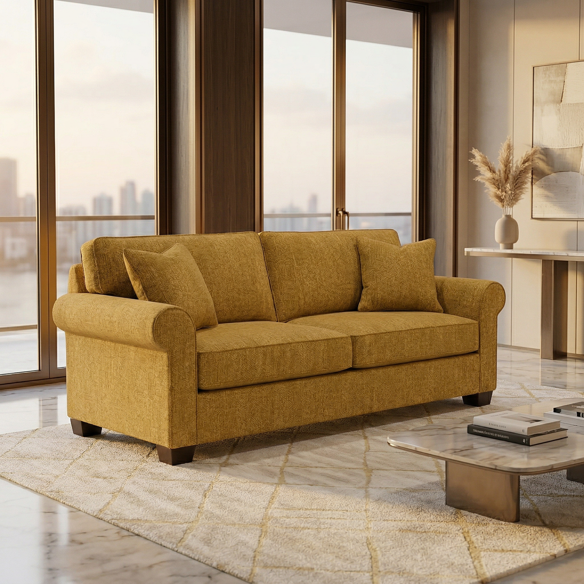 Irlanda Classic Sofa – 92" Rolled-Arm Made-in-USA Sofa - Yellow Hepburn Chai Tea Fabric (10)