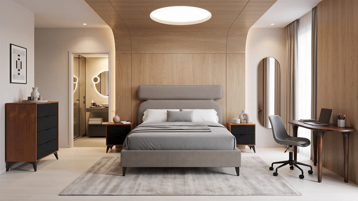 Dusa Olive Brown Queen Bed