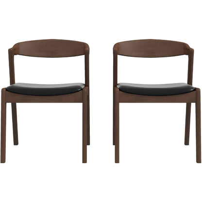 Dakota Black Faux Leather Dining Chair – 29"H Mid-Century Walnut Wood Chairs (Set of 2)