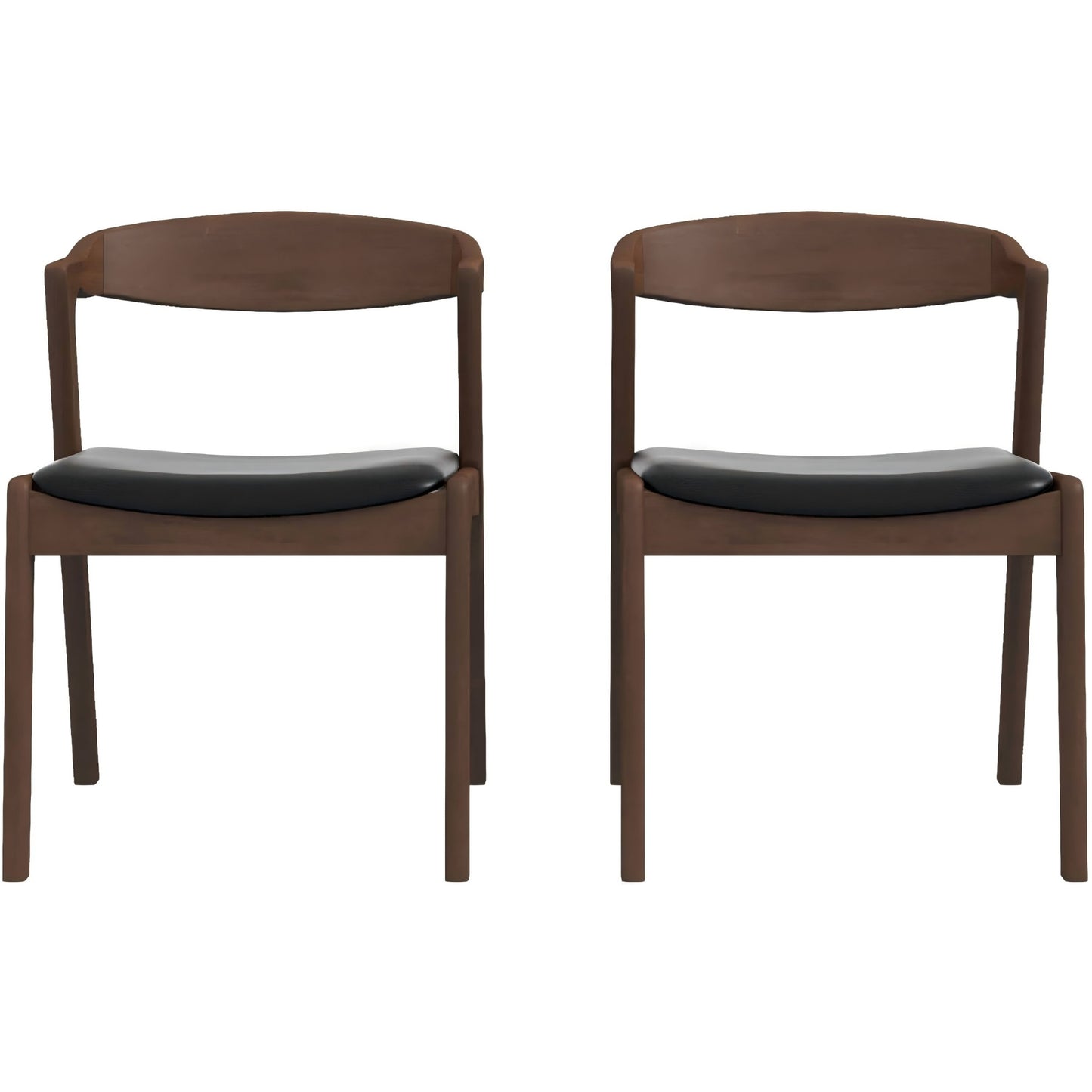 Dakota Black Faux Leather Dining Chair – 29"H Mid-Century Walnut Wood Chairs (Set of 2)