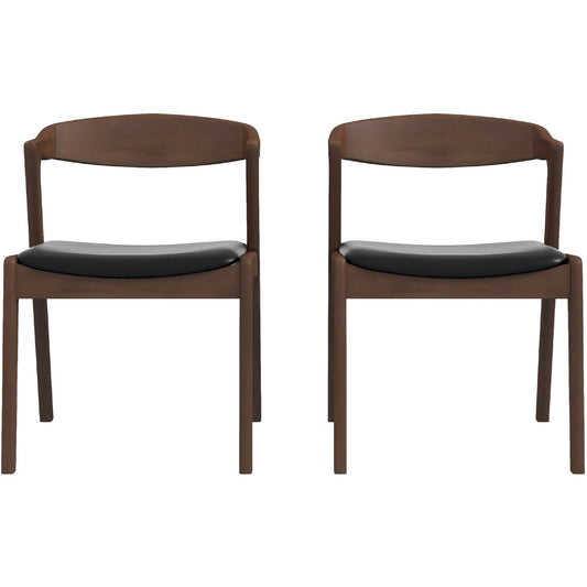 Dakota Black Faux Leather Dining Chair – 29"H Mid-Century Walnut Wood Chairs (Set of 2)