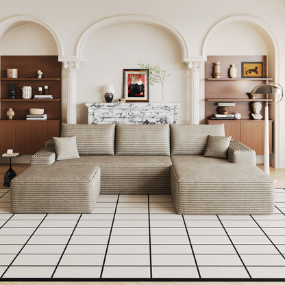 Thessaly Cloud Sectional Sofa with Ottoman – 107" Camel Corduroy
