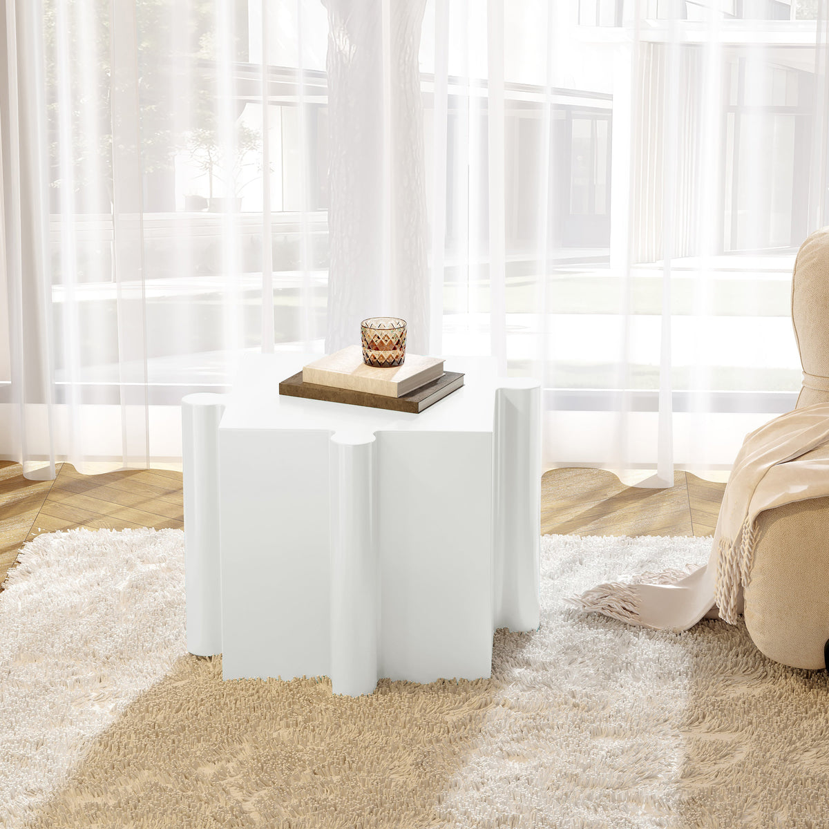 Beau Side Table in White (Convex Edge)