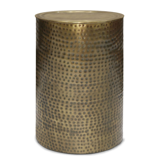 Corbin Hammered Antique Gold Metal Cylindrical Side Table 16"