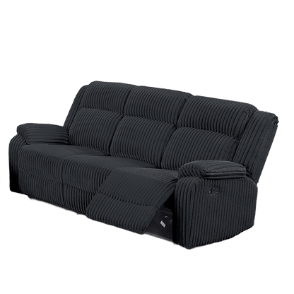 Georgiana Black Corduroy Reclining Sofa – 83" Dual Manual Recliner 3-Seat Motion Sofa