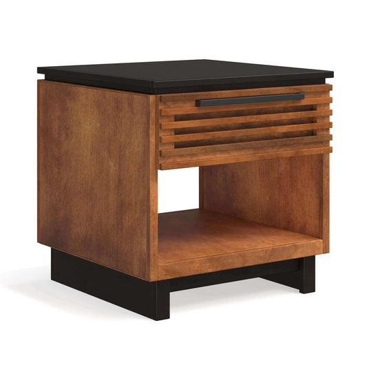Graceland Slatted Solid Wood Side Table 1 Drawer, Black & Bourbon Finish 24" - Revel Sofa
