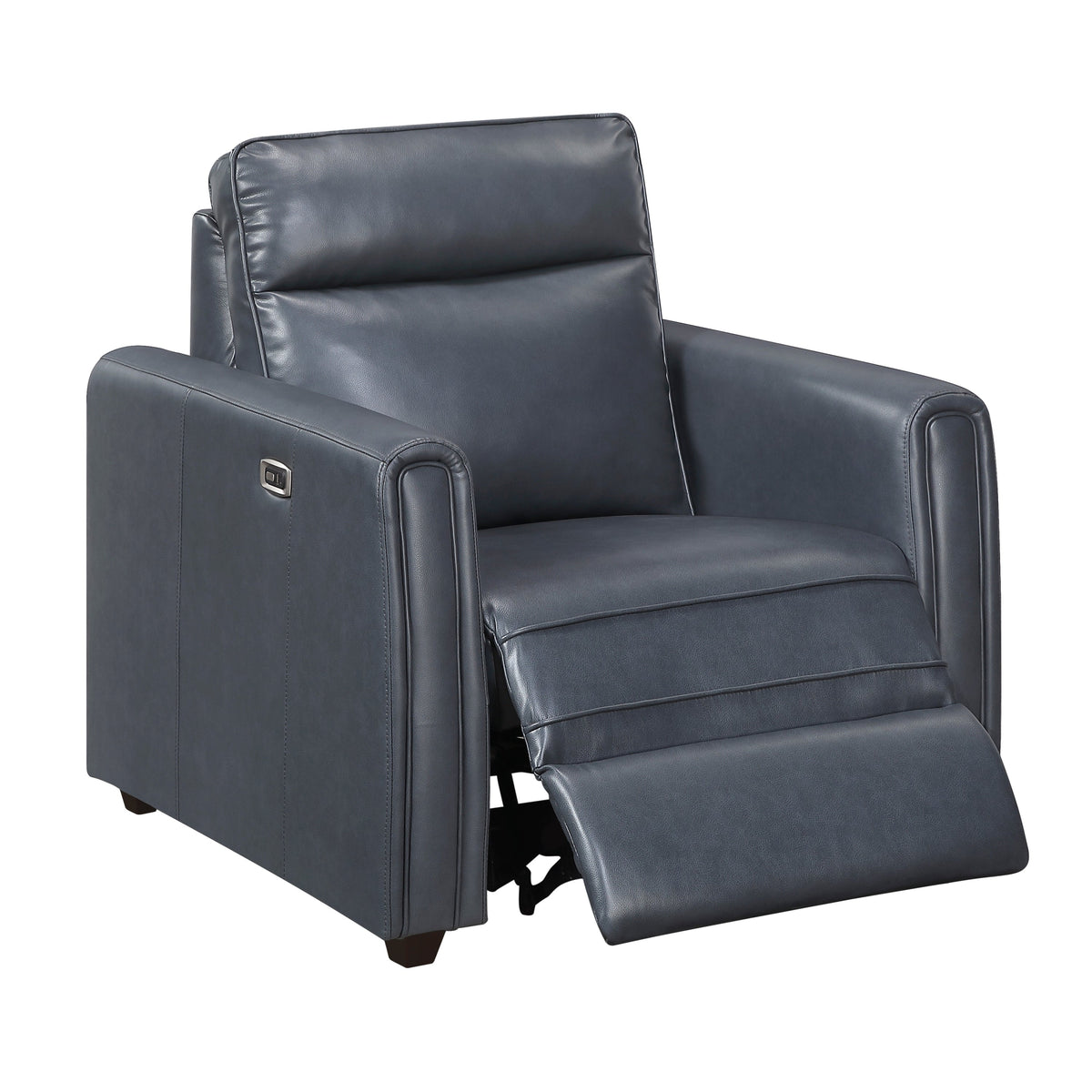 Ardley power reclining sofa, loveseat and chair set in navy faux leather