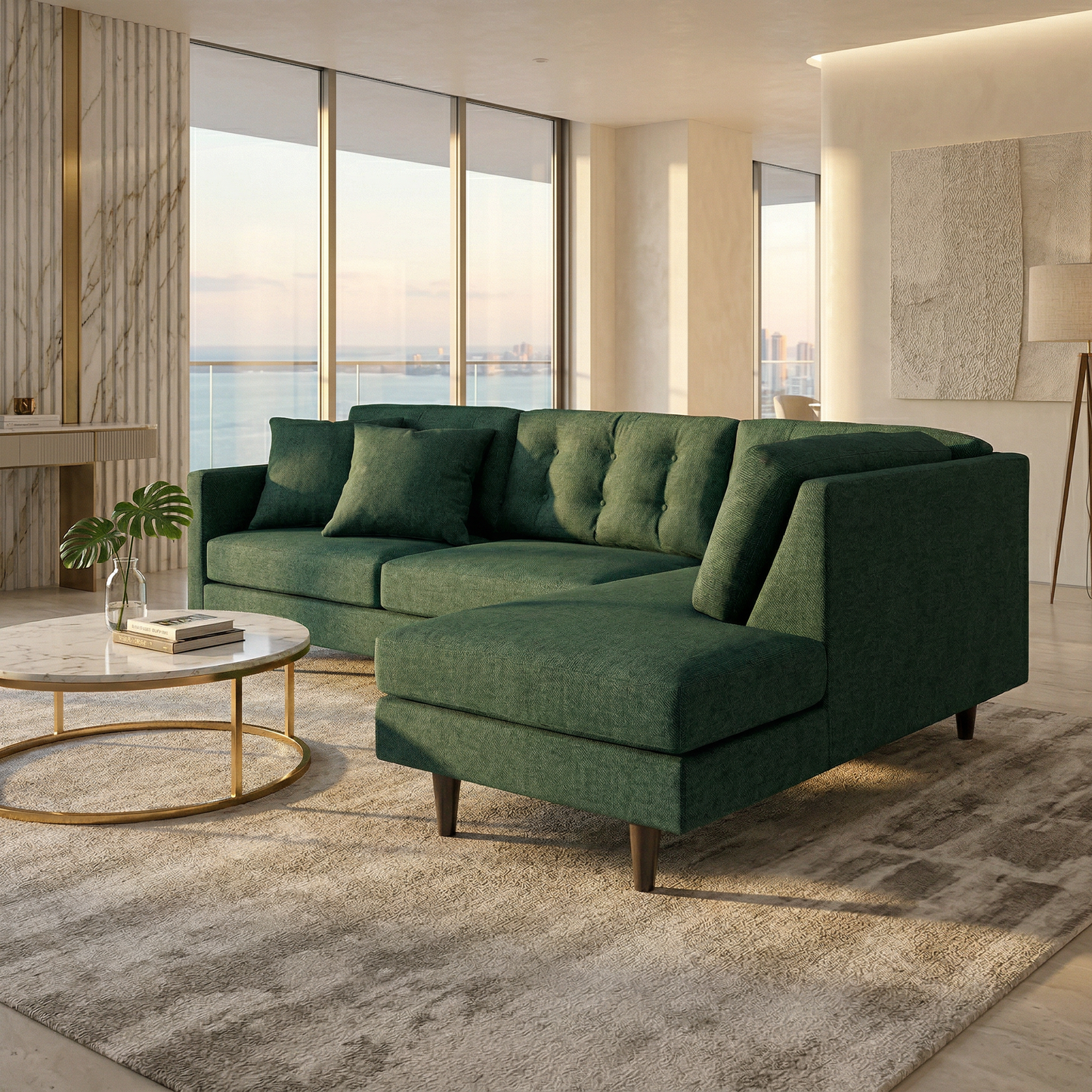 Talmadge Sectional Sofa – 120" L-Shaped, Made in USA - Velvet Antique Kelly Green - Velvet (3)