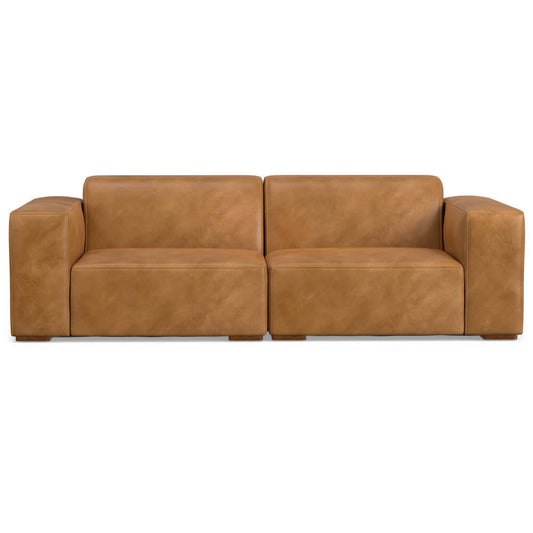 Rex Modern Top-Grain Leather Modular Sofa in Sienna color, showcasing clean lines and luxurious comfort for stylish living spaces.