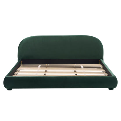 Ottilie Dark Green Velvet King Bed Frame – 87" Curved Headboard Poplar & Metal Frame
