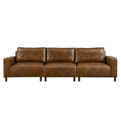 Luxury PU Leather Sofa 112" – Modern Faux Leather 3-Seat Couch with Wood Legs (3 Colors)